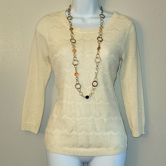 Banana Republic Sweaters - Banana Republic Ivory Lace Front 3/4 Sleeve Sweater Size XS